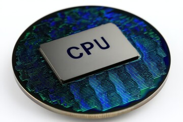 Advanced CPU design showcasing intricate microchip architecture surrounded by iridescent patterns symbolizing digital innovation and technological evolution in modern computing systems