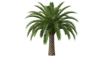 Vibrant green palm tree with textured trunk evokes tropical paradise and summer vacation dreams for design projects.