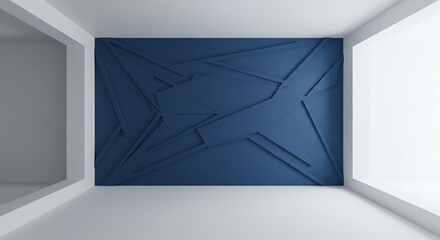 Empty square room with blue geometric pattern Wall Art texture Building facade Architecture details