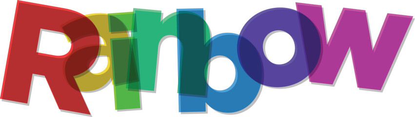 Colorful rainbow word text with transparent overlapping letters vector illustration
