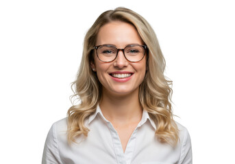 Obraz premium Smiling woman with glasses portrait shot on transparent background