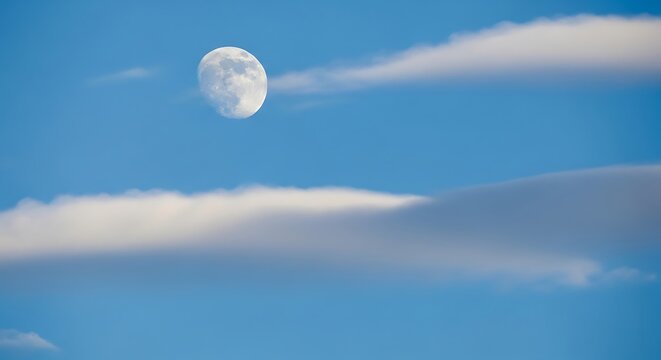 Moon in the Blue Sky with Clouds - A Serene Celestial Scene.