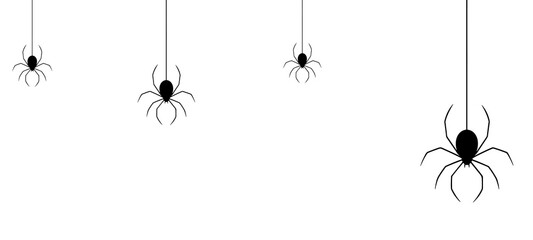 Four Black Spiders Hanging from Silk Threads Illustration
