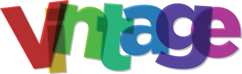 Vintage text with rainbow gradient and shadow on white Keywords: vintage, text, word, colorful