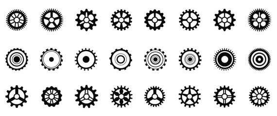 Simple Gear wheel Cogwheel set collection pack bundle black shape icon silhouette vector flat illustration design on white background