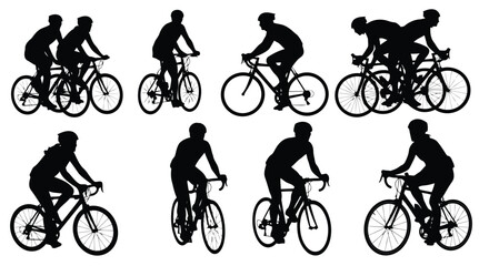 Obraz premium Vector illustration of silhouettes of cyclists riding bicycles