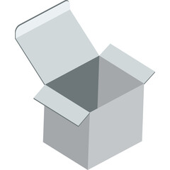 Isometric Gray Cardboard Box With Open Lid On Transparent Background Vector Graphic Illustration