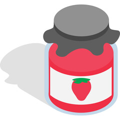 Isometric Glass Jar With Strawberry Jam And Gray Lid Casting A Black Shadow On A Transparent Background