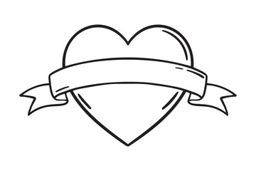 simple heart with an empty place for writing. Tattoo Template icon doodle hand drawn. Outline heart line drawing 