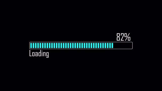 Blue loading bar animation with smooth progress motion and clean digital design on black beground, 4K Video
