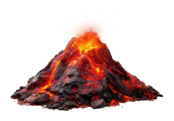 Erupting volcano spewing lava nature scene view science isolated on transparent background