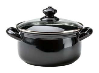 Cooking action with black enamel pot kitchen product home isolated on transparent background