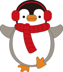 빨간 목도리와 귀마개를 한 아기펭귄