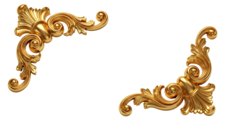 Elegant Golden Frame Border Ornaments Decoration Element Swirls Vintage Shiny Metallic Design