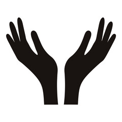 Black silhouette of two hands reaching up, symbolizing support and kindness
