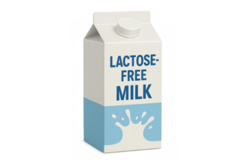 Lactose-free milk carton featuring milk splash icon