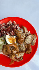 Hainanese chicken shrimp with rice. Nasi Hainan