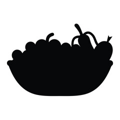 Black silhouette of a bowl filled with mixed fruit on a white background