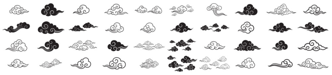 high-resolution collection of Red and White Traditional Chinese Auspicious Clouds,ideal for Lunar New Year, cultural, and decorative design projects 