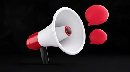 Red White Megaphone on Black Background