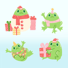 Obraz premium Hand Drawn Christmas Festive Holiday Frog Character Illustration