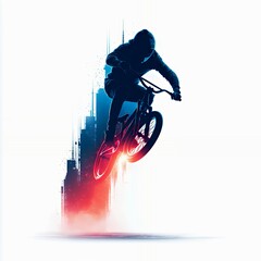 Fototapeta premium BMX Rider Urban Jump: Stylish Silhouette in Neon City Art with Dynamic Action