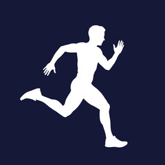 Obraz premium Male athlete running in silhouette against dark background 