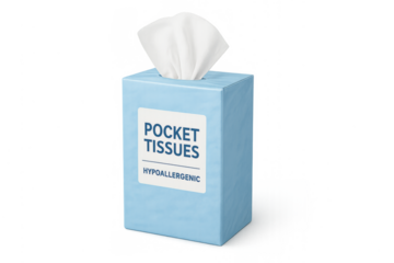 Blue pocket tissues box holding hypoallergenic paper