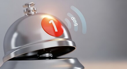 Shiny Silver Service Bell with Red Notification Number One.