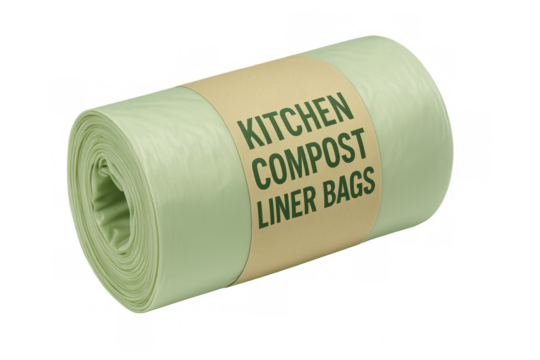 Roll of green kitchen compost liner bags for food waste