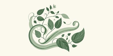 Abstract green foliage with flowing vines and leaves in a graceful, natural pattern, an elegant botanical artwork for design