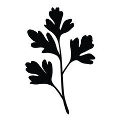 Silhouette of a sprig of parsley or similar leaf against white background