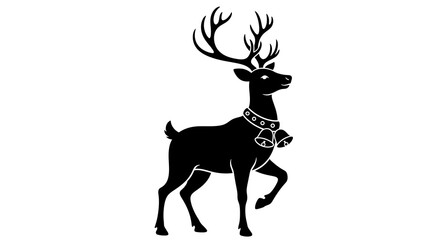 Black silhouette of a reindeer with bells on its collar