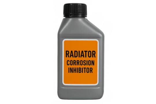 Radiator corrosion inhibitor bottle for car maintenance on transparent background