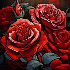 Elegant vintage still life of blooming roses in an ornate vase beside an open book, capturing timeless beauty and romance.