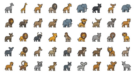 Fototapeta premium Vector illustration of collection of pixel art animals
