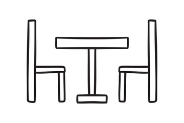table and two chairs side view icon doodle hand drawn. Outline line drawing clipart symbol