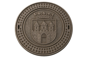 Prague manhole cover with city coat of arms