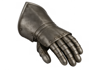 Medieval knight gauntlet armor protecting hand on transparent background