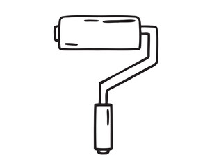 paint roller or paint brush icon doodle hand drawn. Outline line drawing clipart symbol