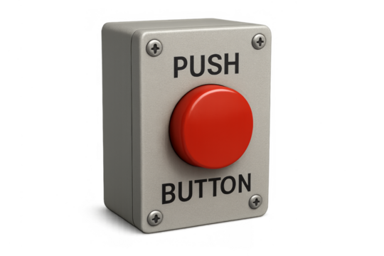 Red push button warning for emergency stop system