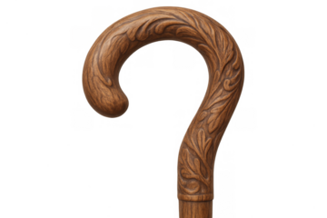 Ornate carved wooden walking stick handle transparent background