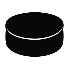 A minimalist, solid black silhouette of a hockey puck on white background