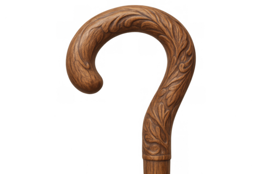 Ornate carved wooden walking stick handle transparent background