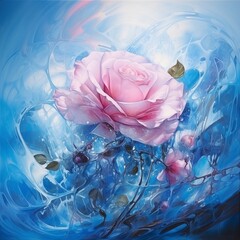 Dreamlike Fusion — Modern Abstract Painting with Blue and Pink Fluid Motion