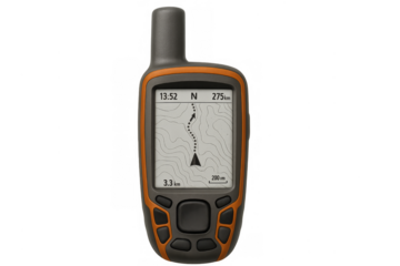 Handheld gps device displaying navigation map on transparent background