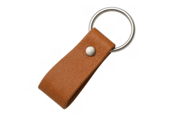 Brown leather loop keychain with metal key ring