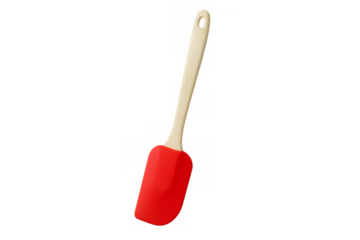 Red silicone spatula kitchen utensil on transparent background