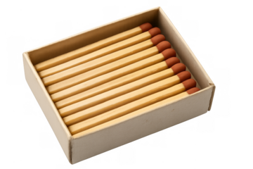 Matchbox containing wooden safety matches with brown tips