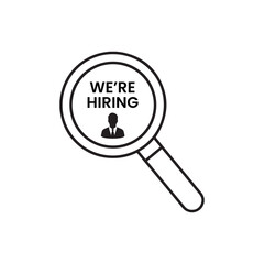 We're hiring join our team concept. Job vacancy announcement. Employee recruitment background. Magnifying glass searching for candidate. HR human resources business employment.